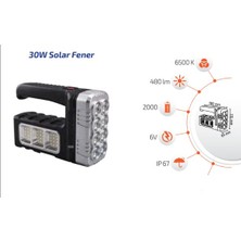 Ema Dükkan 30W Solar Fener – Güneş Enerjili, IP65, USB Şarjlı, Çok Modlu, 6500K Taşınabilir Işık