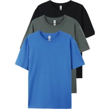 Tarz Cool Siyah Saks Füme  3'lü Basic Bisiklet Yaka T-Shirt