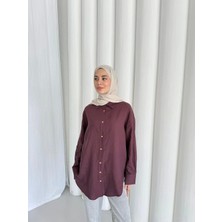 Merwish Düğme Keten Gömlek-Bordo 1362