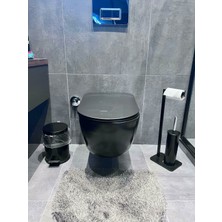 Lilyum Siyah Banyo Tuvalet Kağıtlık Askılı Fırçalı ve Çöp Kovası Seti