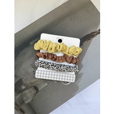 3'lü Kumaş Saç Toka Seti – Bej, Kahverengi ve Desenli