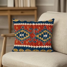 Kafkas Tarzı Tribal Motifli Çift Taraflı 43X43 cm Dekoratif Kırlent Kılıfı