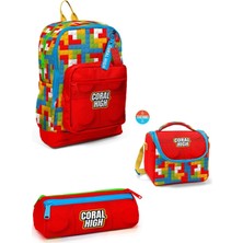 Coral High Renkli Blok Desenli 3’lü Okul Çanta Seti