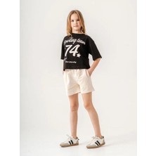 Kız Çocuk Pamuklu 74 Yazılı Şortlu Takım