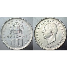 Banknoting Yunanistan 10 Drahmi 1959 Kral Paulos Dönemi.