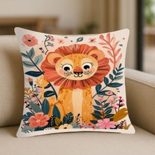Aslan Desenli Kırlent Kılıfı, Kanepe Kırlenti – 43X43 Cm, Çift Taraflı, Fermuarlı, Yıkanabilir