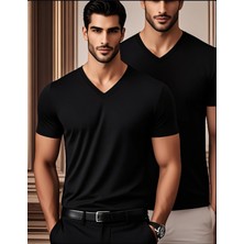2li Beyaz Renk Erkek V Yaka T-Shirt Günlük Spor Tişört