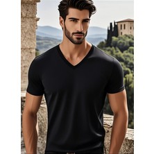 2li Beyaz Renk Erkek V Yaka T-Shirt Günlük Spor Tişört