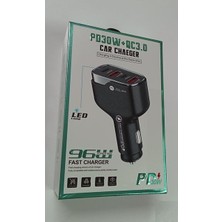 96W Hızlı Şarjlı Araç Içi Şarj Aleti 2 Usb+ 2 Type C PD 30W+QC 3.0 - Siyah