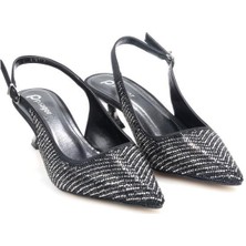 Pisagor PS-32350 Kadın 4 cm Arkası Açık Taşlı Abiye Stiletto Ayakkabı
