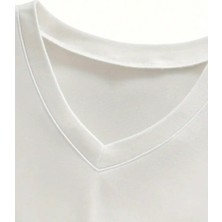 Beyaz Renk Erkek V Yaka T-Shirt Pamuklu Günlük Tişört