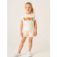 Kız Çocuk Pamuklu Punch Işlemeli Love T-Shirt