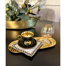 6’lı Damalı Lüks Kokteyl Sunum Peçetesi Kahve Yanı Gold