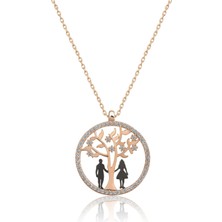 Hayat Ağacı Sevgili Aşk Kolye Rose Gold Kaplama 925 Ayar Gümüş