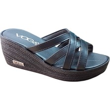 Voga 2027 Siyah Cilt Dolgu Taban Comfort Casual Günlük Terlik