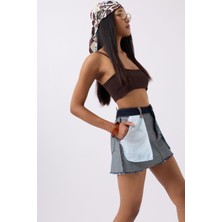 Ters Detay Denim Mini Mavi Etek