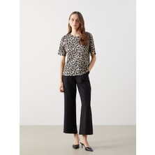 Lc Waikiki Yeni Sezon Bisiklet Yaka Leopar Desenli Kadin Tisort - S5AG54Z8
