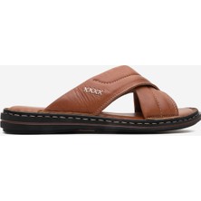 Dericlub Erkek Çapraz Bantlı Terlik Gerçek Deri Dc 1170 Taba