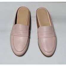 Açık Pembe Hakiki Deri Kadın Günlük Rahat Sabo Terlik