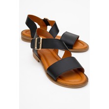 Majesty Siyah Cilt Hakiki Deri Kadın Sandalet