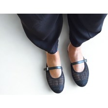 Ne&Ve Shoes Siyah File Tek Bantlı Kadın Sabo Terlik Normal Kalıp Hakiki Deri İç Taban ile Rahat Kullanım