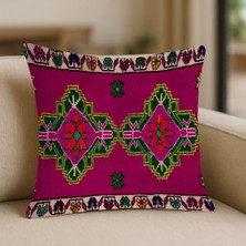 Yörük Motifli Kilim Desenli Çift Taraflı 43X43 cm Dekoratif Kırlent Kılıfı