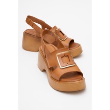 Lucıa Taba Tokalı Hakiki Deri Kadın Dolgu Topuklu Sandalet