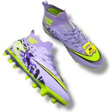 Çoraplı Unisex Krampon Halısaha & Çimsaha Ayakkabı Lila Sarı Desenli