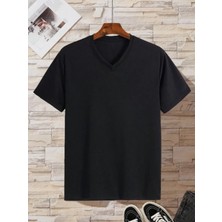 Beyaz Renk Erkek V Yaka T-Shirt Pamuklu Günlük Tişört