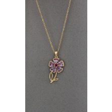 Flos Purpura Mor Menekşe Zirkon Kolye (çelik kolye)