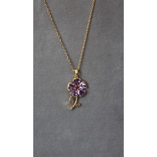 Flos Purpura Mor Menekşe Zirkon Kolye (çelik kolye)