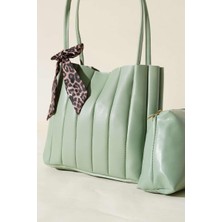 Best Brand Kadın Pileli Fularlı Makyaj Çanta Hediyeli Deri Şık Tasarım Kol ve Omuz Çantası