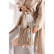 Best Brand Kadın Pileli Fularlı Makyaj Çanta Hediyeli Deri Şık Tasarım Kol ve Omuz Çantası