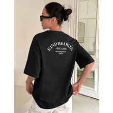 Kadın Oversize T-Shirt Pamuklu Baskılı Tişört Kind-Oversize