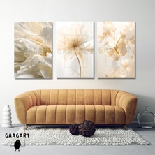 3'lü Kanvas Salon Tablosu Seti Kremrengi Soft Kelebek ve Çiçek