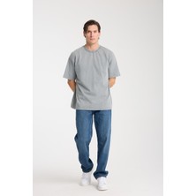 Erkek Pamuk Bisiklet Yaka Oversize T-Shirt - Yazlık Rahat ve Trendy Tarz