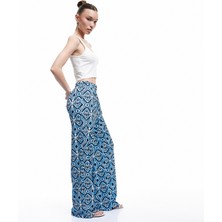 Koton Yüksek Bel Bürümcük Baskılı Geniş Paça Pantolon