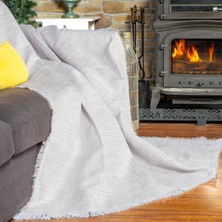 Purecot Premium Pamuklu Püsküllü Koltuk Örtüsü 180X220 Çift Taraflı Terletmez Kaymaz , Gri