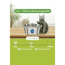3.2 L Çiftli Paslanmaz Çelik Kedi Köpek Için Otomatik Su Pınarı Su Çeşmesi Su Sebili Sessiz Pompalı