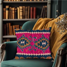 Etnik Geometrik Kilim Desenli Çift Taraflı 43X43 cm Dekoratif Kırlent Kılıfı