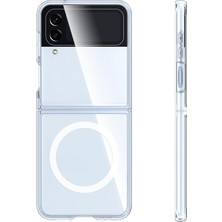 Samsung Galaxy Z Flip 4 Uyumlu Kamera Korumalı Magsafe Wireless Şarj Özellikli Şeffaf Silikon Kılıf