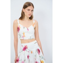 adL Desenli Askılı Crop Bluz