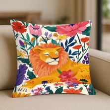 Kral Aslan Desenli Kırlent Kılıfı – 43X43 Cm, Çift Taraflı, Fermuarlı, Yıkanabilir