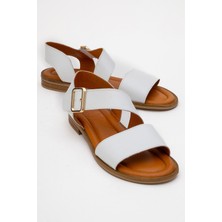 Majesty Beyaz Cilt Hakiki Deri Kadın Sandalet