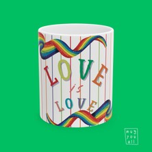 Love Is Love Yazılı Insan Hakları ve Lgbtq+ Mesajlı Gökkuşağı Temalı Hediyelik Porselen Kahve Kupası