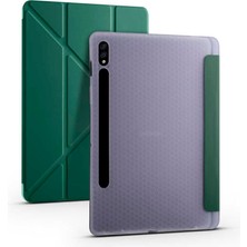 Galaxy Tab S7 Plus T970 Kılıf  Uyumlu Iktk Tri Folding Kalem Bölmeli Standlı Kılıf-Koyu Yeşil
