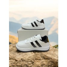 Beyaz-Siyah Iki Bantlı Unisex Günlük Hafif Taban Sneaker Spor Ayakkabı