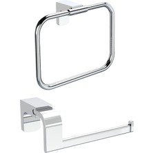 Premium Paslanmaz Kare Havluluk ve Kapaksız Tuvalet Kağıtlık Banyo Seti