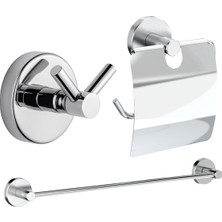 Dolce Kapaklı Tuvalet Kağıtlık + Uzun Havluluk + Ikili Bornoz Askılık Banyo Seti