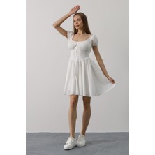 Mini Elbise Beli Korseli